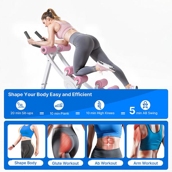 Adjustable Core Trainer Machine, Ergonomic Dual Track Ab Workout Equipment